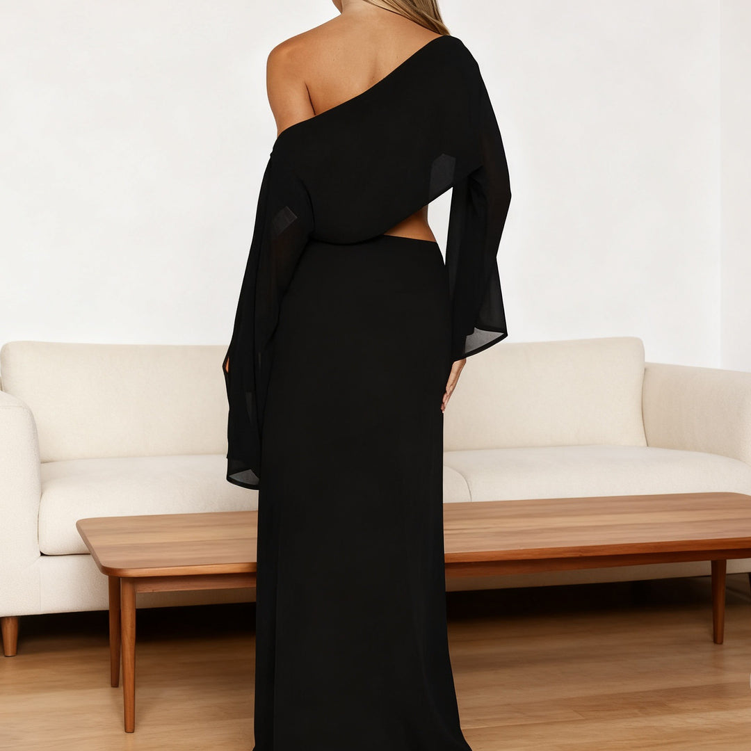 Damen Elegantes Maxi-Kleid mit asymmetrischem Schnitt und langem Arm Drune