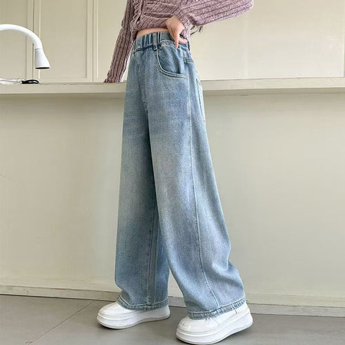 Damen weite High-Waist Jeans mit schmalem Bund Drune