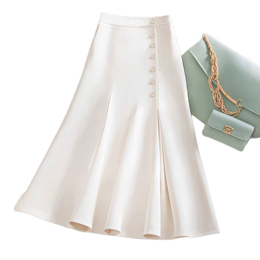 Damen Eleganter Midirock mit Knopfdetails und schwingendem Saum Drune