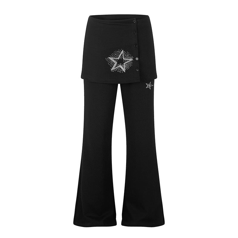 Damen Loungewear-Hose mit integriertem Minirock, weitem Bein und Stern-Strassapplikation Drune