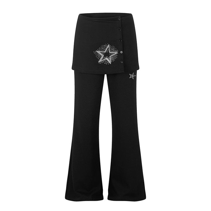 Damen Loungewear-Hose mit integriertem Minirock, weitem Bein und Stern-Strassapplikation Drune