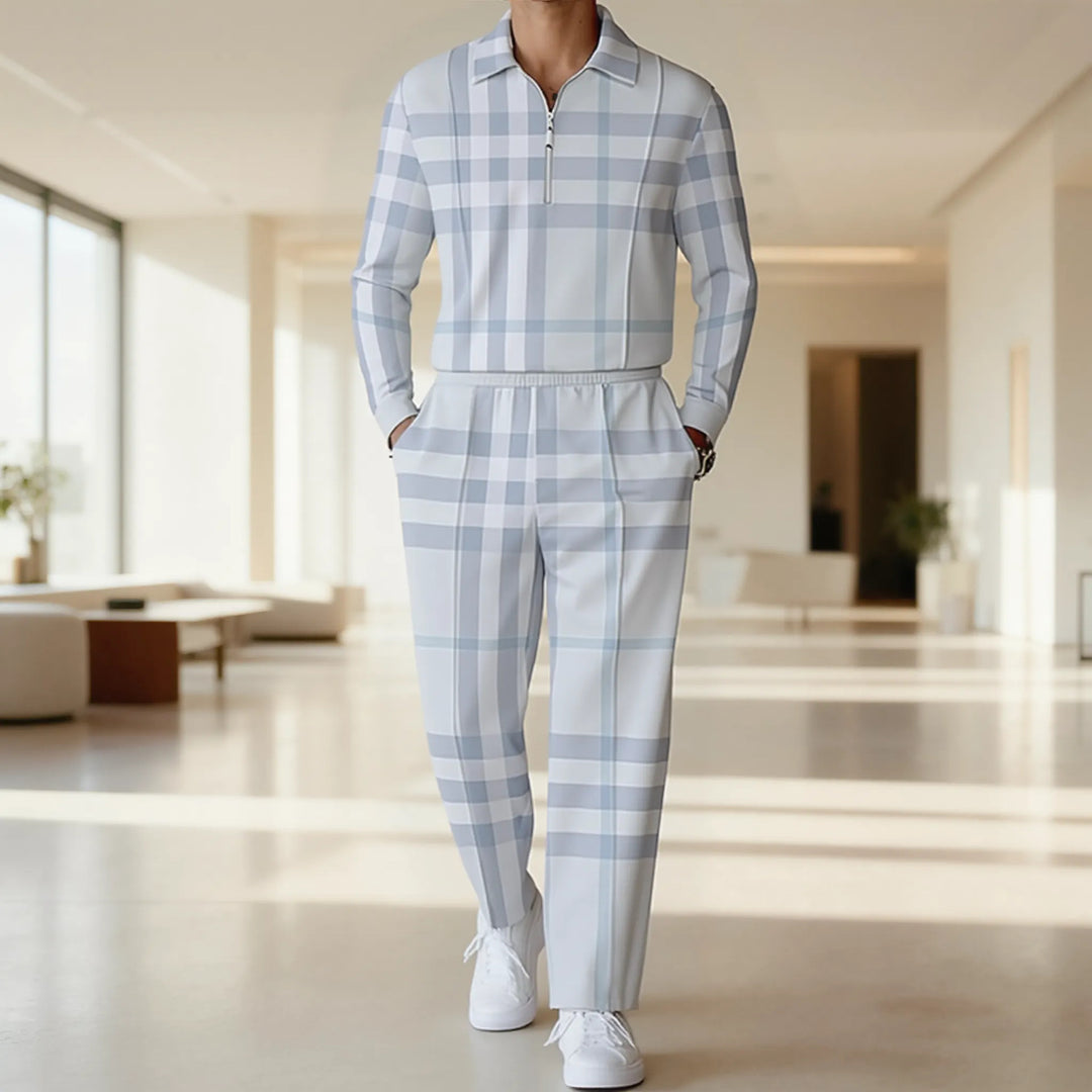 Herren modisches Langarmshirt mit Reißverschluss und einzigartigem Blockdesign Drune