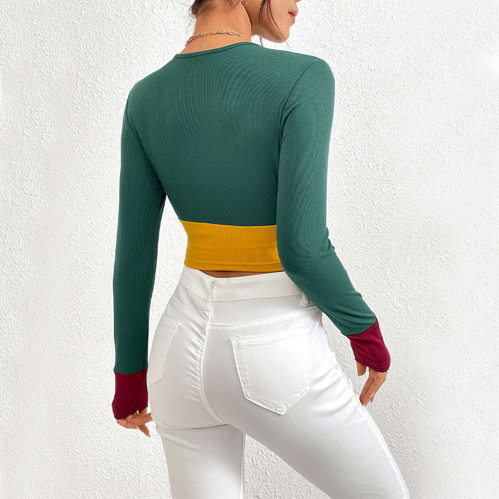 Damen Crop-Top mit Farbblock und Langarmdesign Drune
