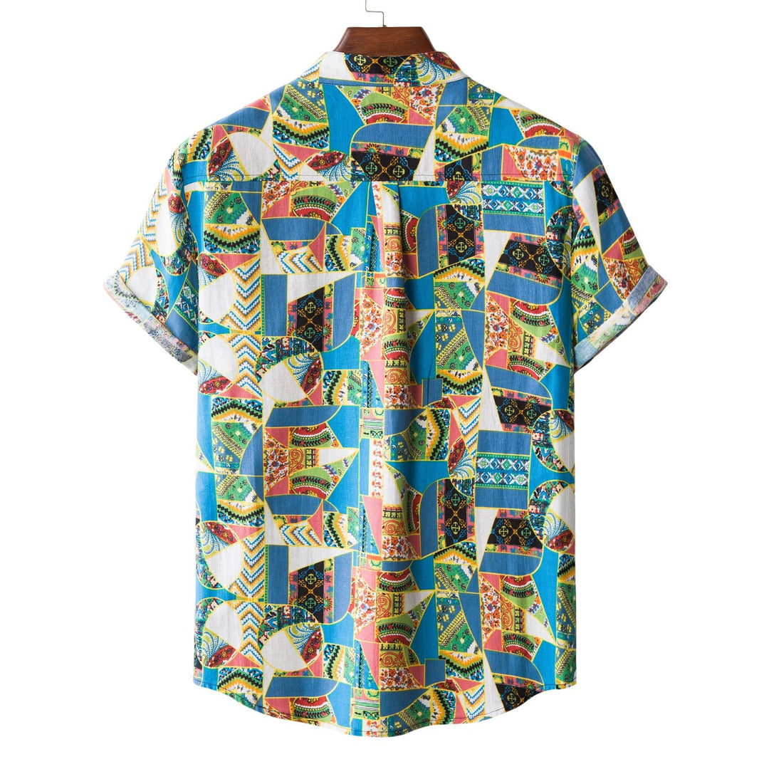 Herren Kurzarmhemd mit auffälligem Patchwork-Muster Drune
