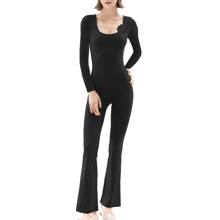 Damen figurbetonter Jumpsuit mit langen Ärmeln und Skulptur-Details Drune