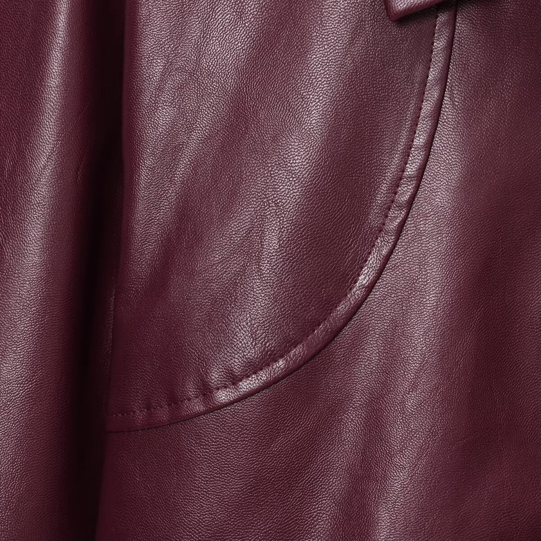 Damen modische Kunstlederjacke mit elastischem Bund und Stehkragen Drune