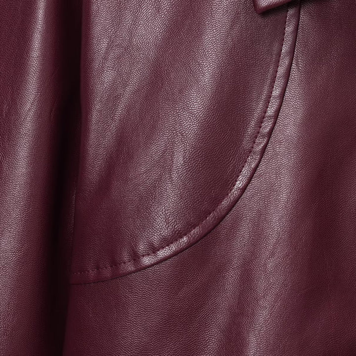 Damen modische Kunstlederjacke mit elastischem Bund und Stehkragen Drune