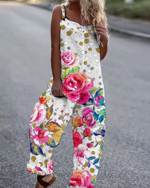 Drune | Große Blumenmuster Leichte Stoff Latzhose