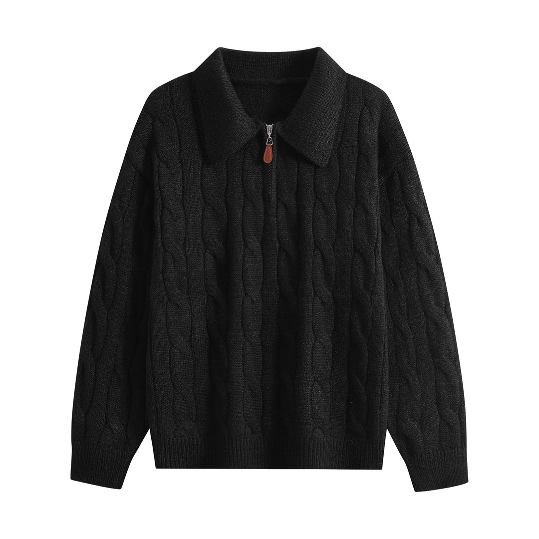 Damen Grobgestrickter Troyer-Pullover mit Halbreißverschluss & Oversize-Kragen Drune