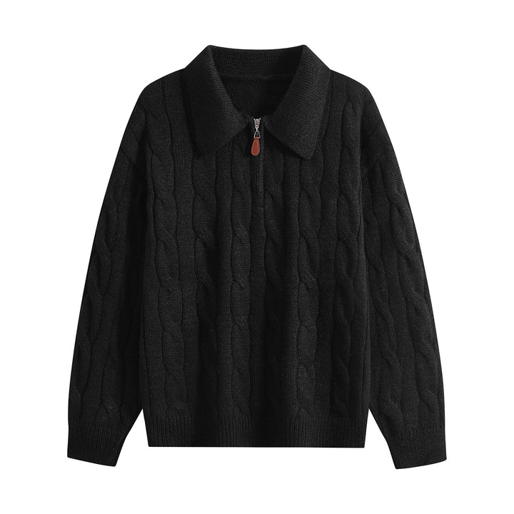 Damen Grobgestrickter Troyer-Pullover mit Halbreißverschluss & Oversize-Kragen Drune