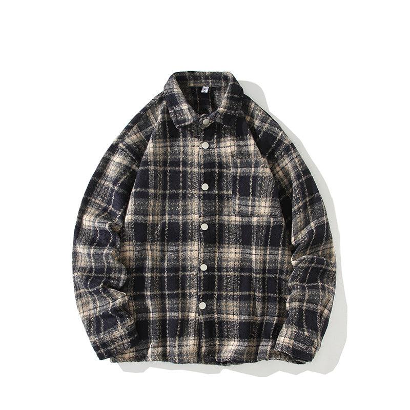 Herren Kariertes Flanell-Overshirt mit Druckknopffront und geradem Schnitt Drune