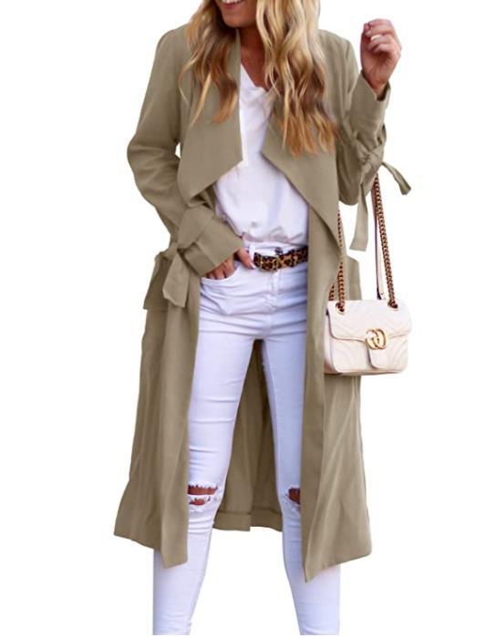 Damen Chic Trenchcoat mit Bindegürtel und fließendem Schnitt Drune