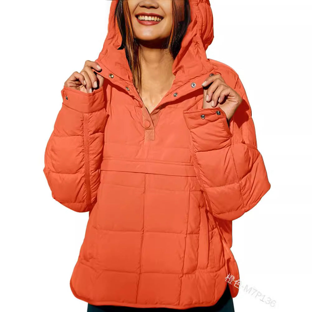 Damen Gefütterter Stepp-Anorak-Pullover mit Kapuze Drune