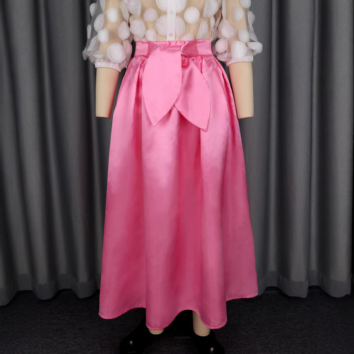 Damen Eleganter Satin-Rock mit breitem Bund und Schärpen-Detail Drune