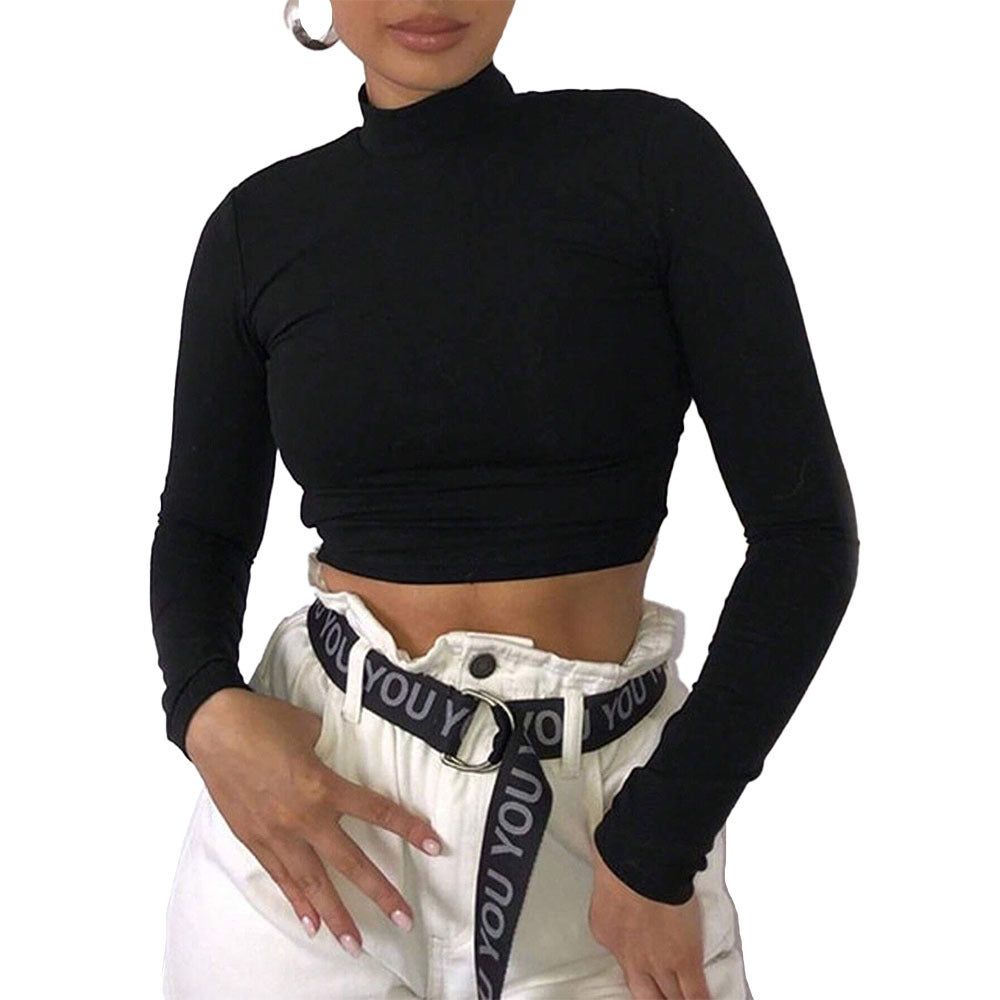 Damen figurbetontes Cropped-Longsleeve mit Stehkragen und Sculpting-Passform Drune