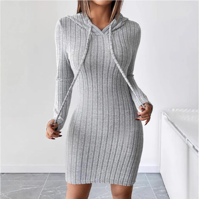 Damen Sweatkleid mit Kapuze und gestreiftem Design Drune