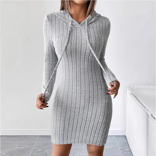 Damen Sweatkleid mit Kapuze und gestreiftem Design Drune