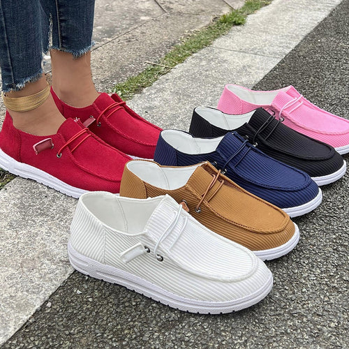 Damen Cordstoff Slipper-Sneaker mit leichter Gummisohle und elastischem Schnürzug Drune
