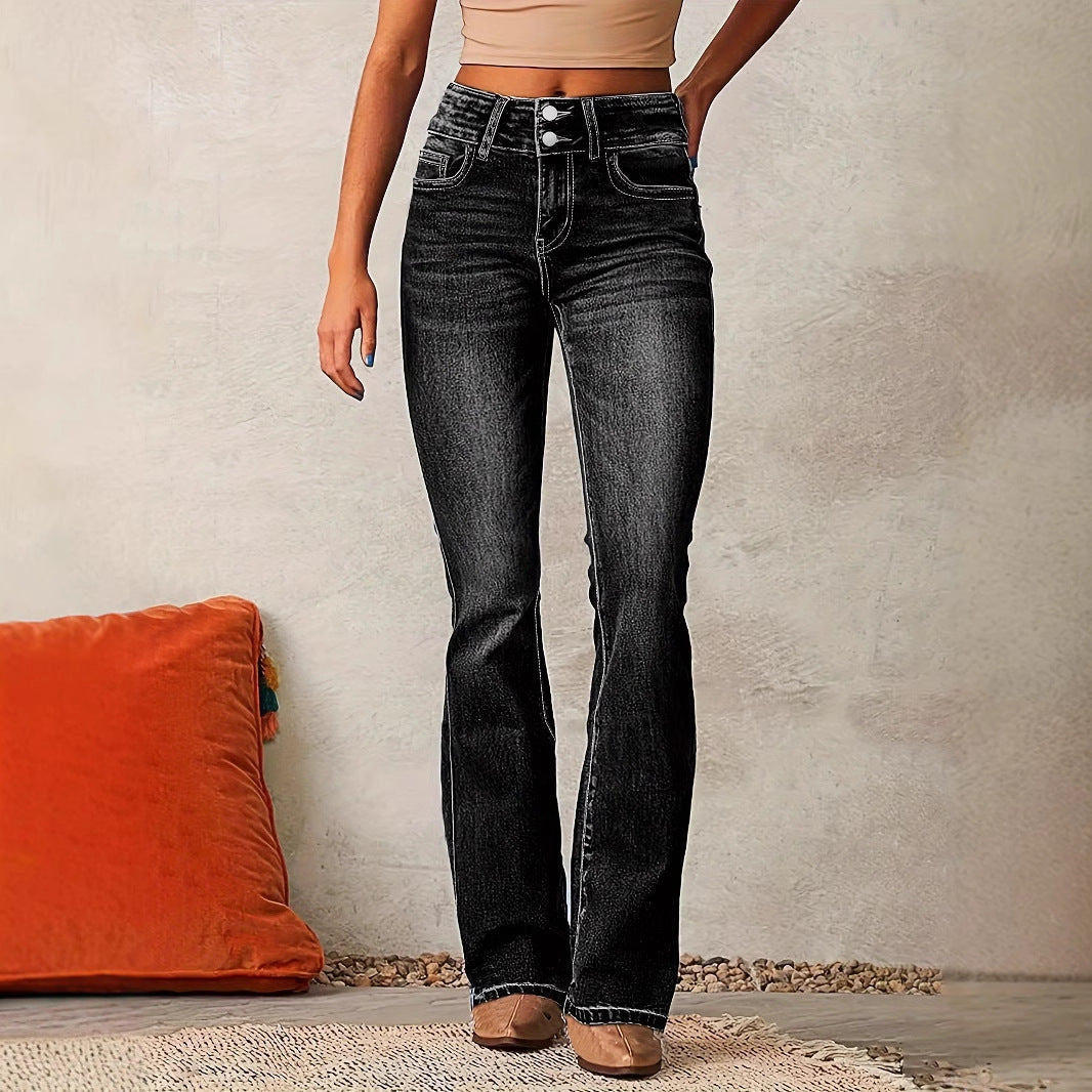Damen Hochtaillierte Bootcut Jeans Drune