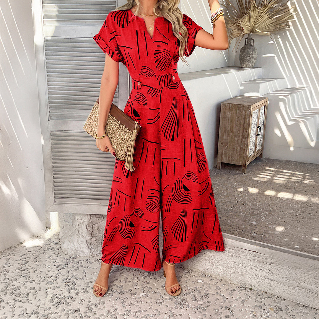 Damen Maxikleid mit modernen grafischen Mustern und elegantem V-Ausschnitt Drune