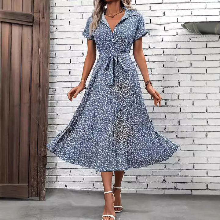 Damen Midikleid mit gebundenem Taillengürtel und floralem Muster Drune