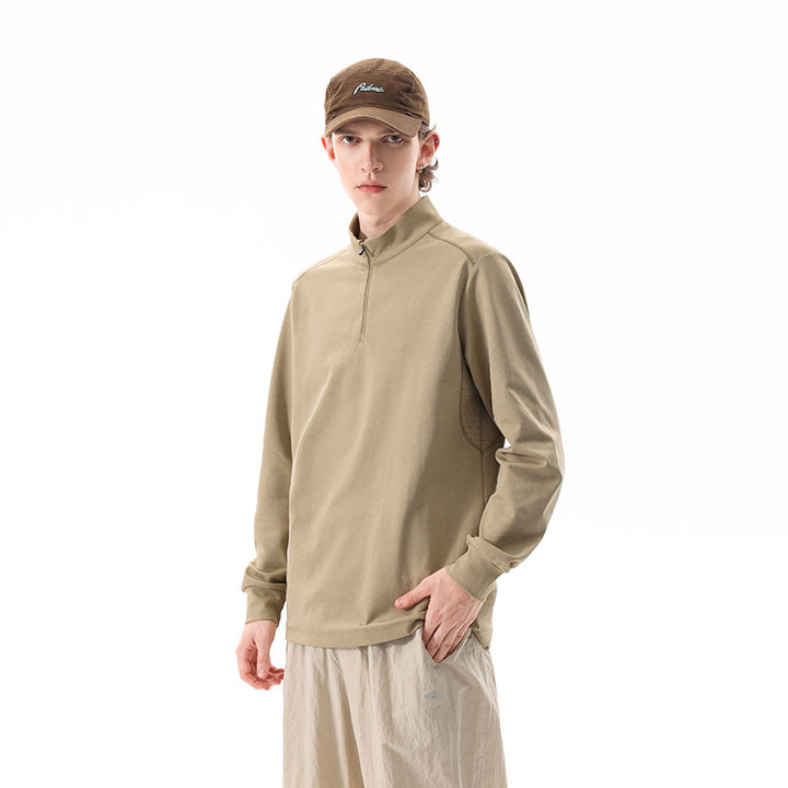 Herren Oversize Halbzip-Sweatshirt mit Stehkragen und seitlichen Reißverschlusstaschen Drune