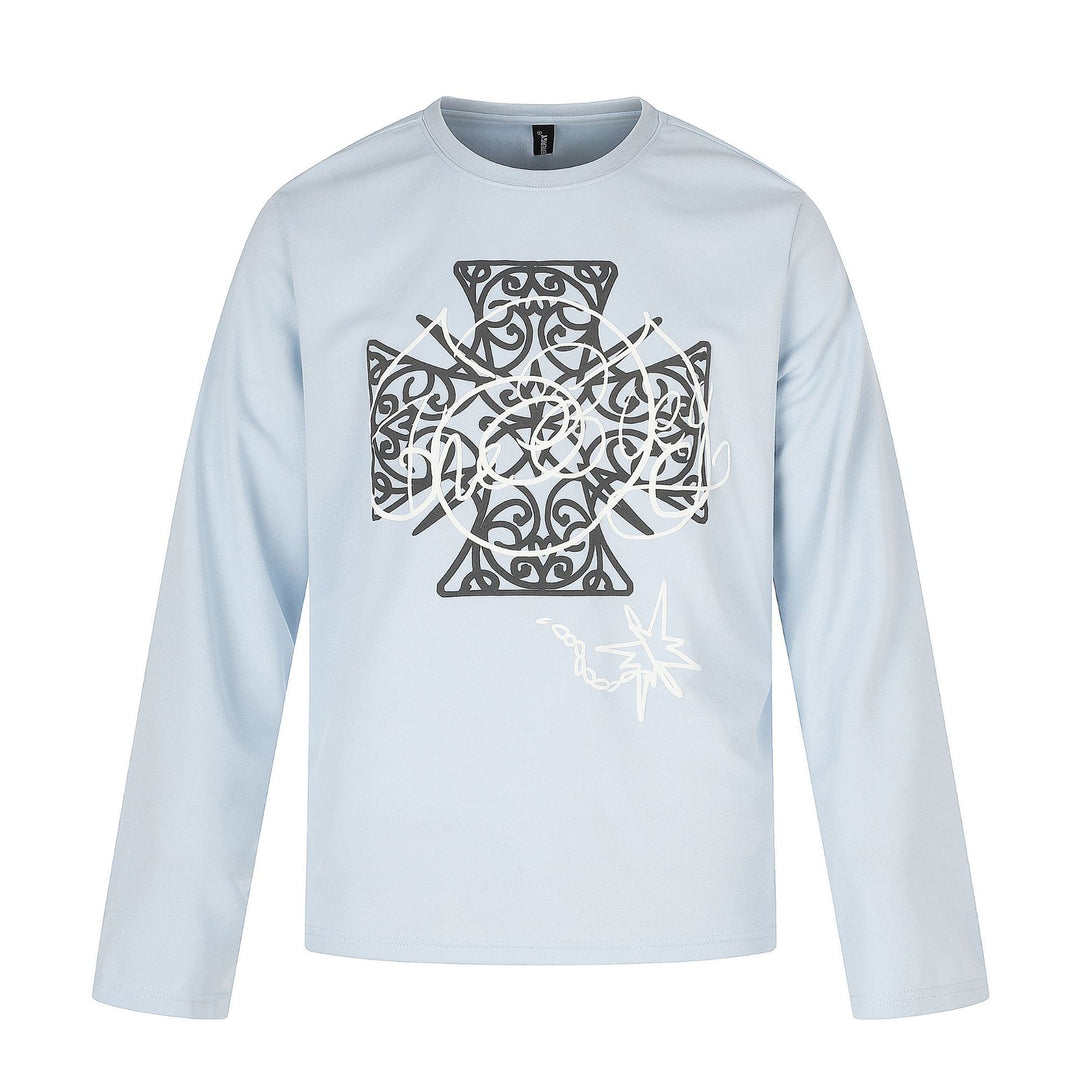 Damen Langärmliges Rundhals-Shirt mit dekorativem Print Drune