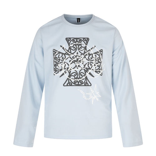 Damen Langärmliges Rundhals-Shirt mit dekorativem Print Drune