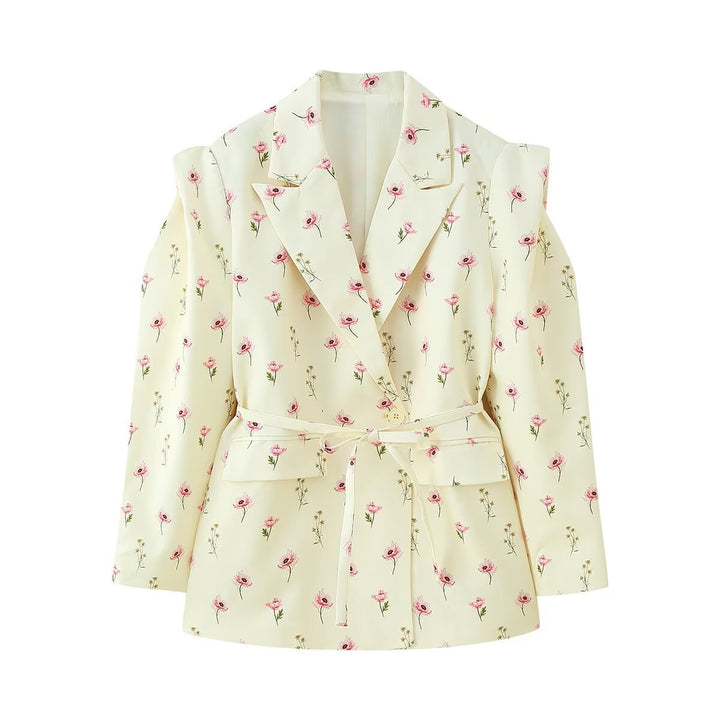 Damen Blazer mit Cut-Out‑Schultern, Taillengürtel und Pattentaschen Drune