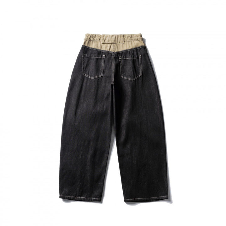 Unisex Weite zweifarbige Denimhose mit hohem Bund und kontrastierten Eingrifftaschen Drune
