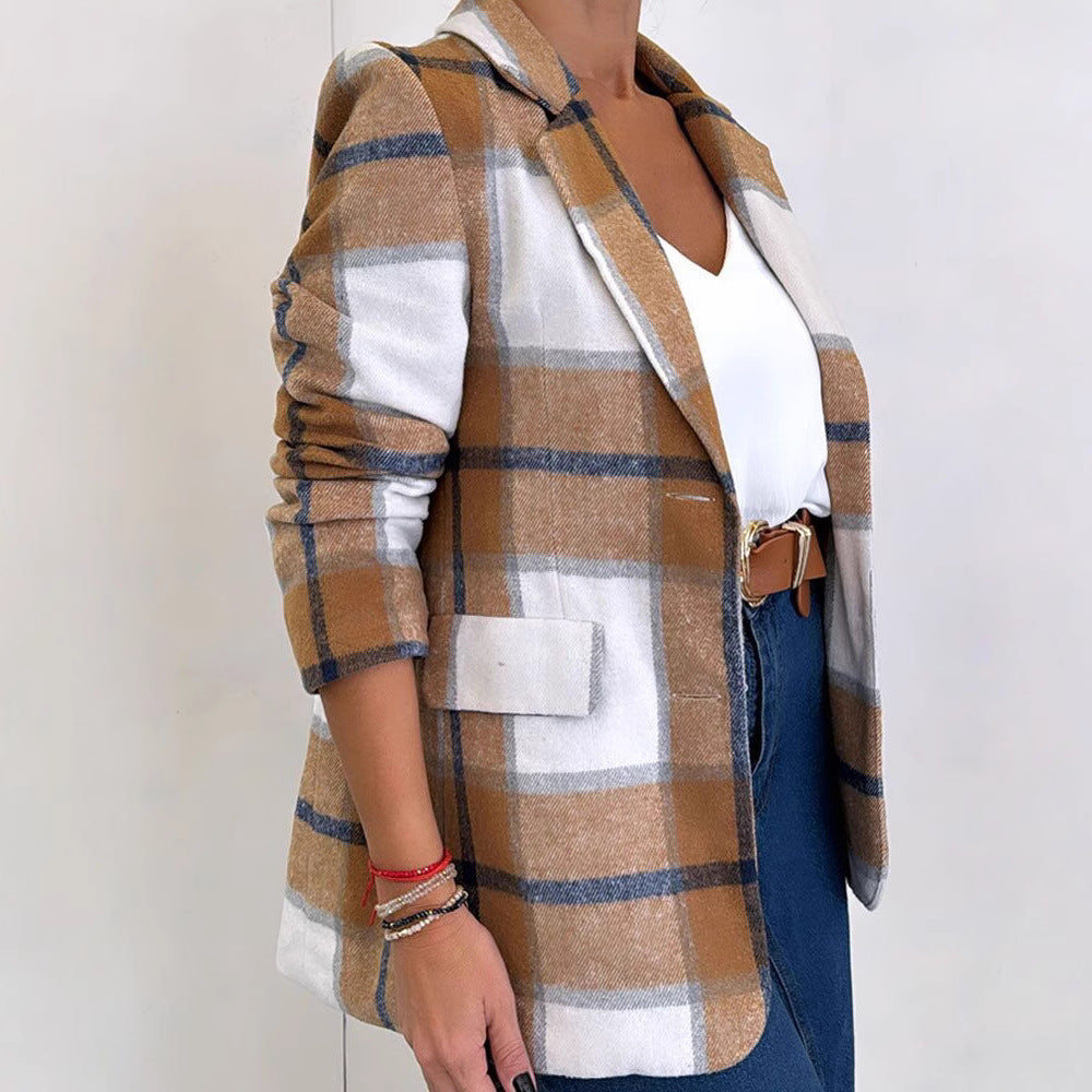 Damen karierter Blazer im Oversized-Stil Drune