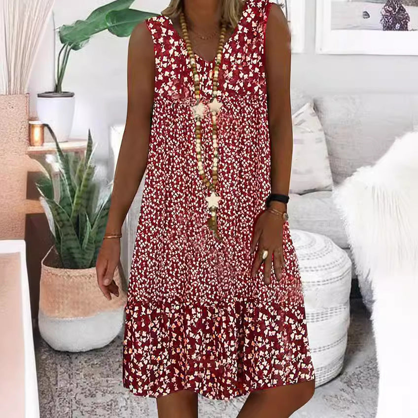 Damen luftiges Freizeitkleid mit verspieltem Blumenmuster und fließender Silhouette Drune