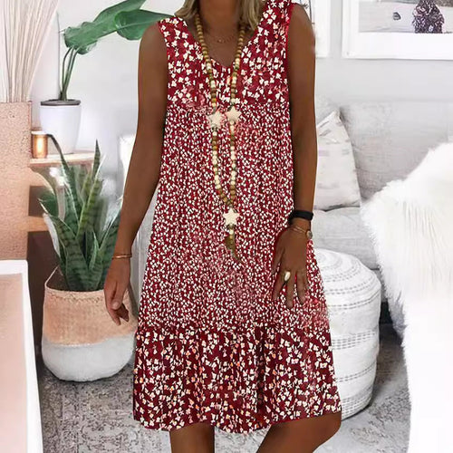 Damen luftiges Freizeitkleid mit verspieltem Blumenmuster und fließender Silhouette Drune