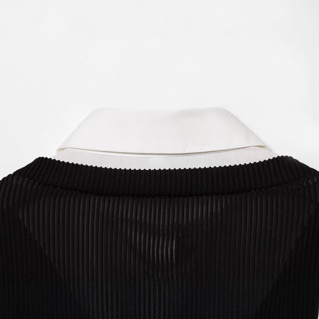 Damen Langes Hemdblusenkleid mit eingearbeiteter Strickweste Drune