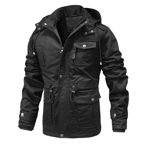 Herren Utility-Canvas-Parka mit Taillenzug, Cordkragen und Zip-Brusttasche Drune