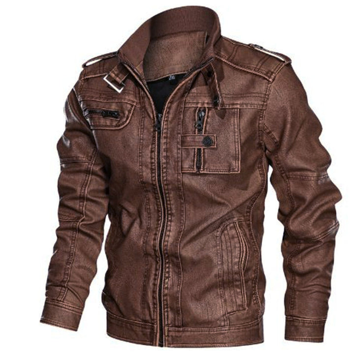 Herren Urbaner Kunstleder-Blouson mit Schulterklappen, Reißverschluss und Utility-Taschen Drune