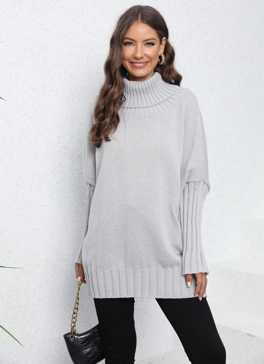 Damen Oversized Strickpullover mit hohem Kragen und voluminösen Ärmeln Drune