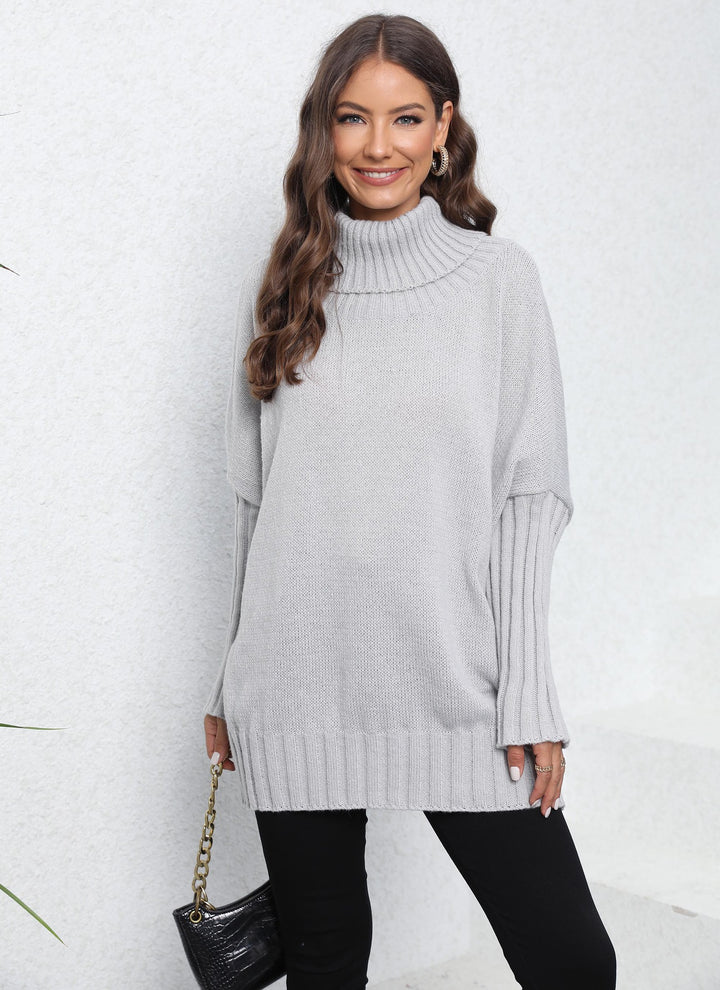 Damen Oversized Strickpullover mit hohem Kragen und voluminösen Ärmeln Drune