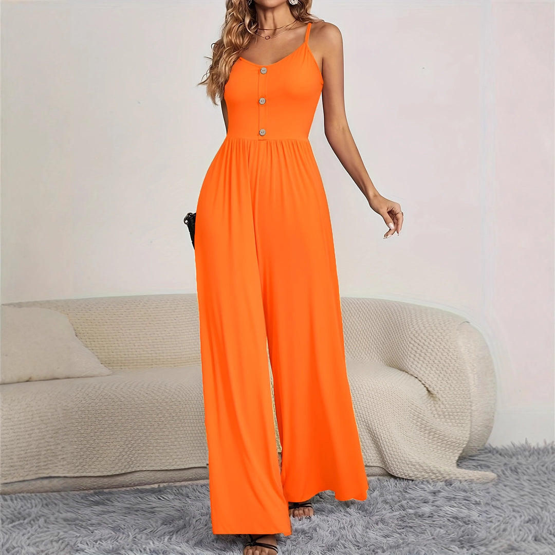Damen Jumpsuit mit knöpfbarem Oberteil und weitem Bein Drune