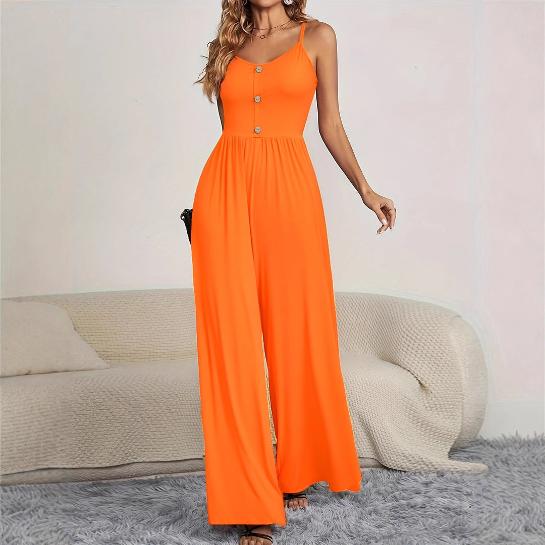 Damen Jumpsuit mit knöpfbarem Oberteil und weitem Bein Drune
