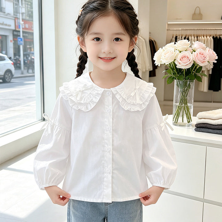 Mädchen Bluse mit Rüschendesign und niedlichem Kragen Drune