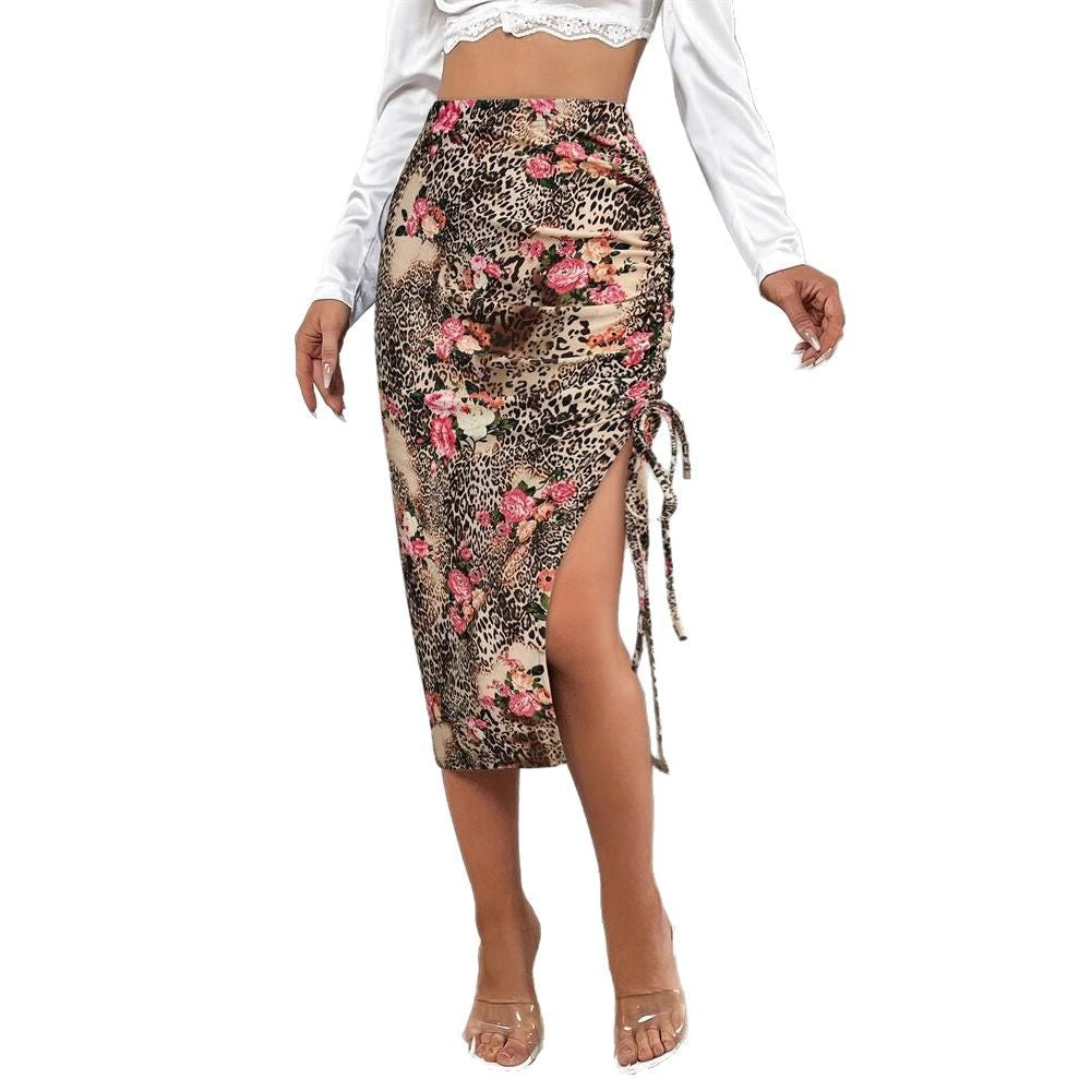 Damen Eleganter Midirock mit floralem Tiermuster und seitlichem Schlitz Drune
