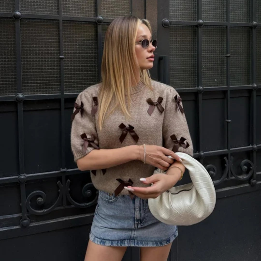 Damen Strickpullover mit dekorativen Schleifendetails Drune