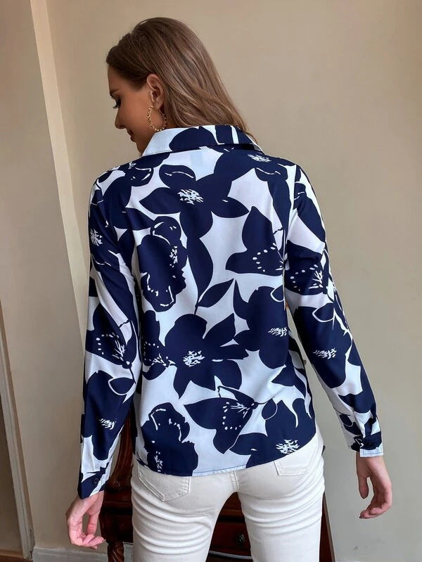 Damen Floral Print Langarmshirt Drune