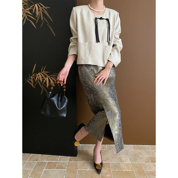 Damen eleganter Maxirock mit floralem Muster und seitlichem Schlitz Drune