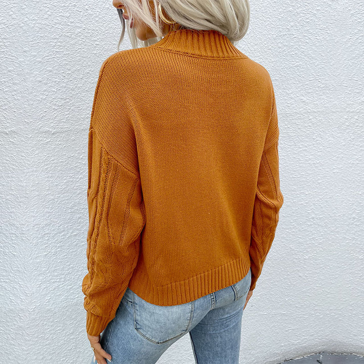 Damen Kurzgeschnittener Zopfmuster-Strickpullover mit Stehkragen Drune