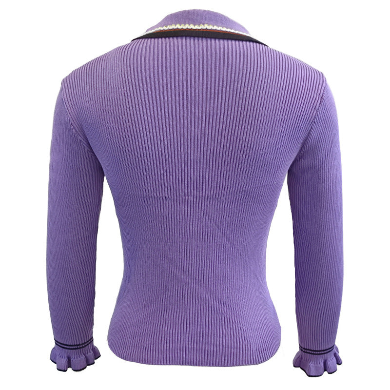 Damen Elegantes Strickoberteil mit modischem Kragen Drune