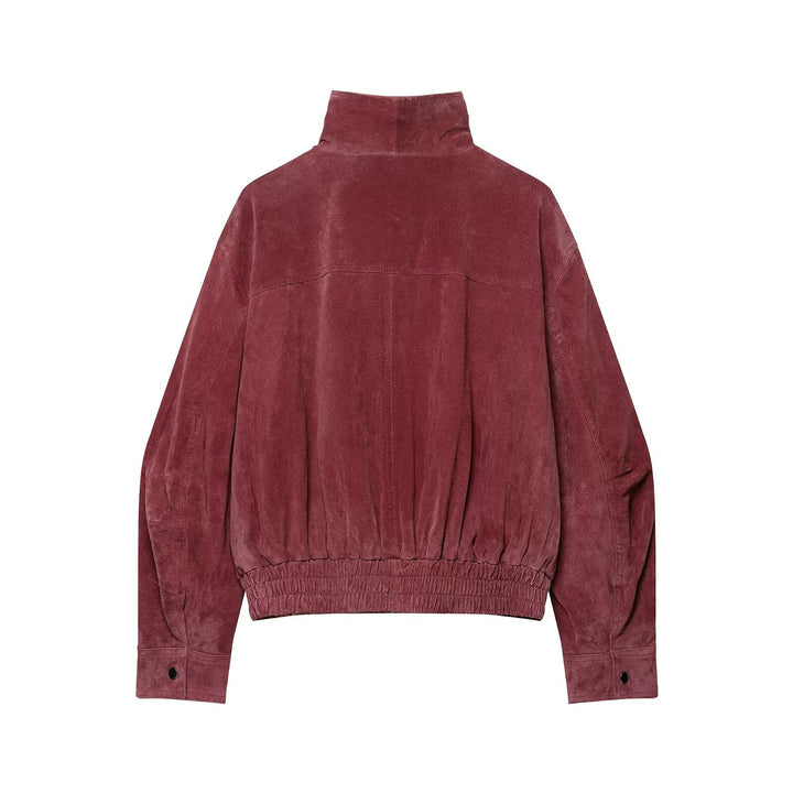 Damen Kurzschnitt Veloursleder-Bomber mit hohem Stehkragen und elastischem Saum Drune
