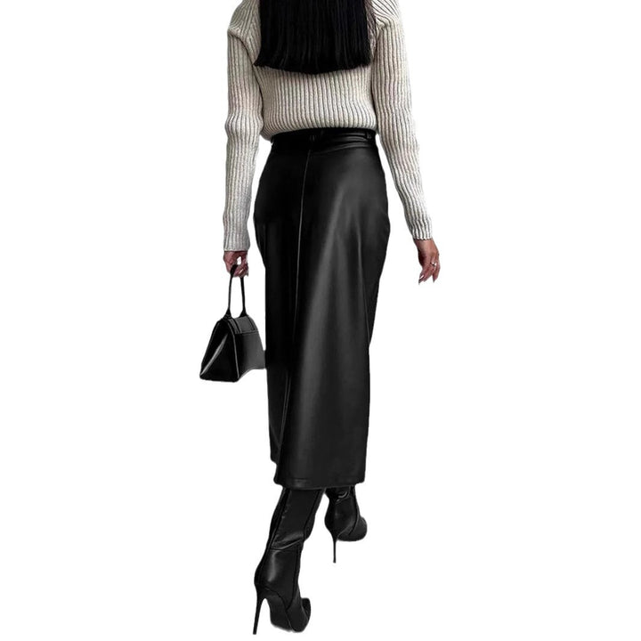 Damen Lederrock mit elegantem Schlitz und hohem Bund Drune