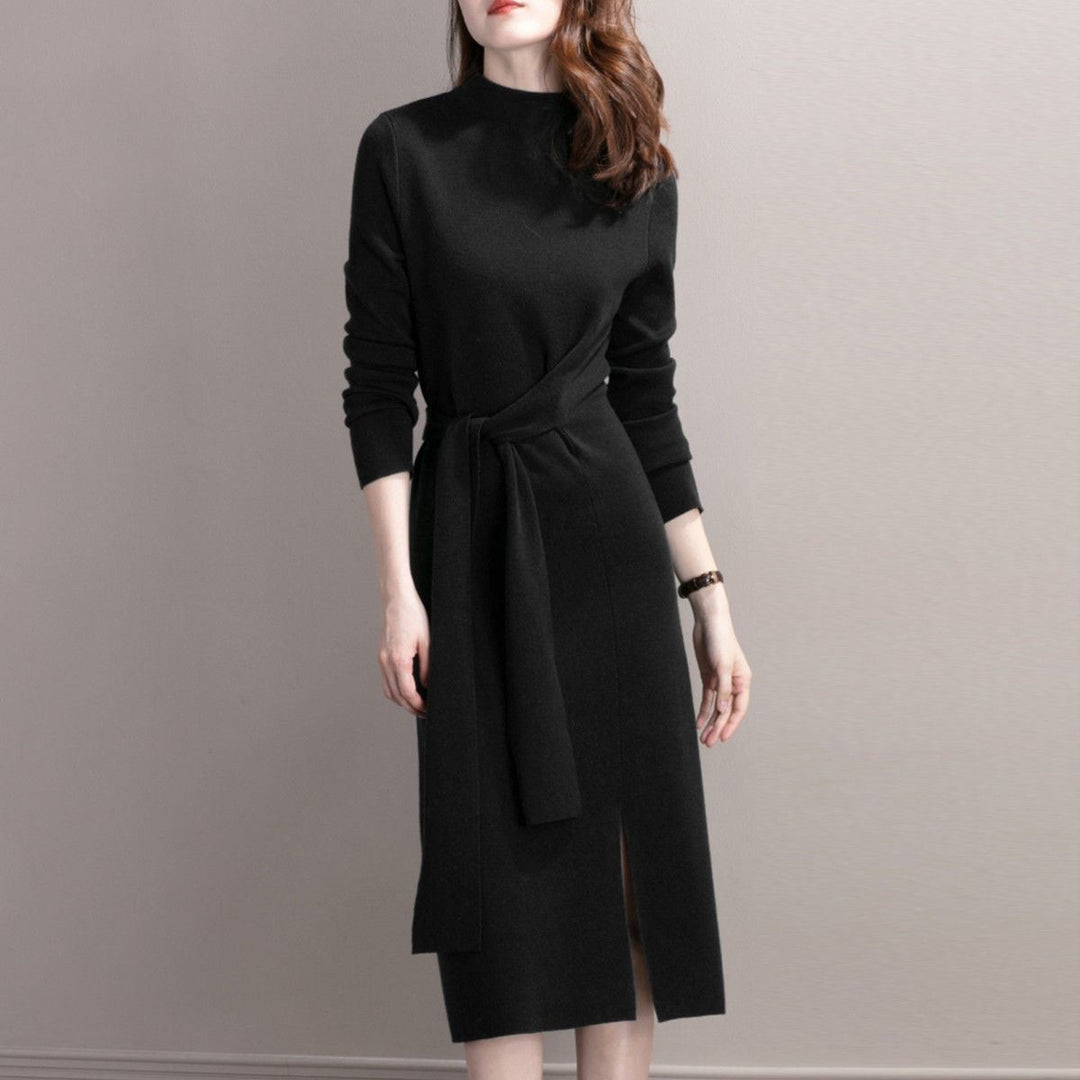 Damen elegantes Wickelkleid mit Rippdetails und seitlichem Schlitz Drune
